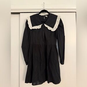 H&M Black Mini Dress with White Ruffle Collar
